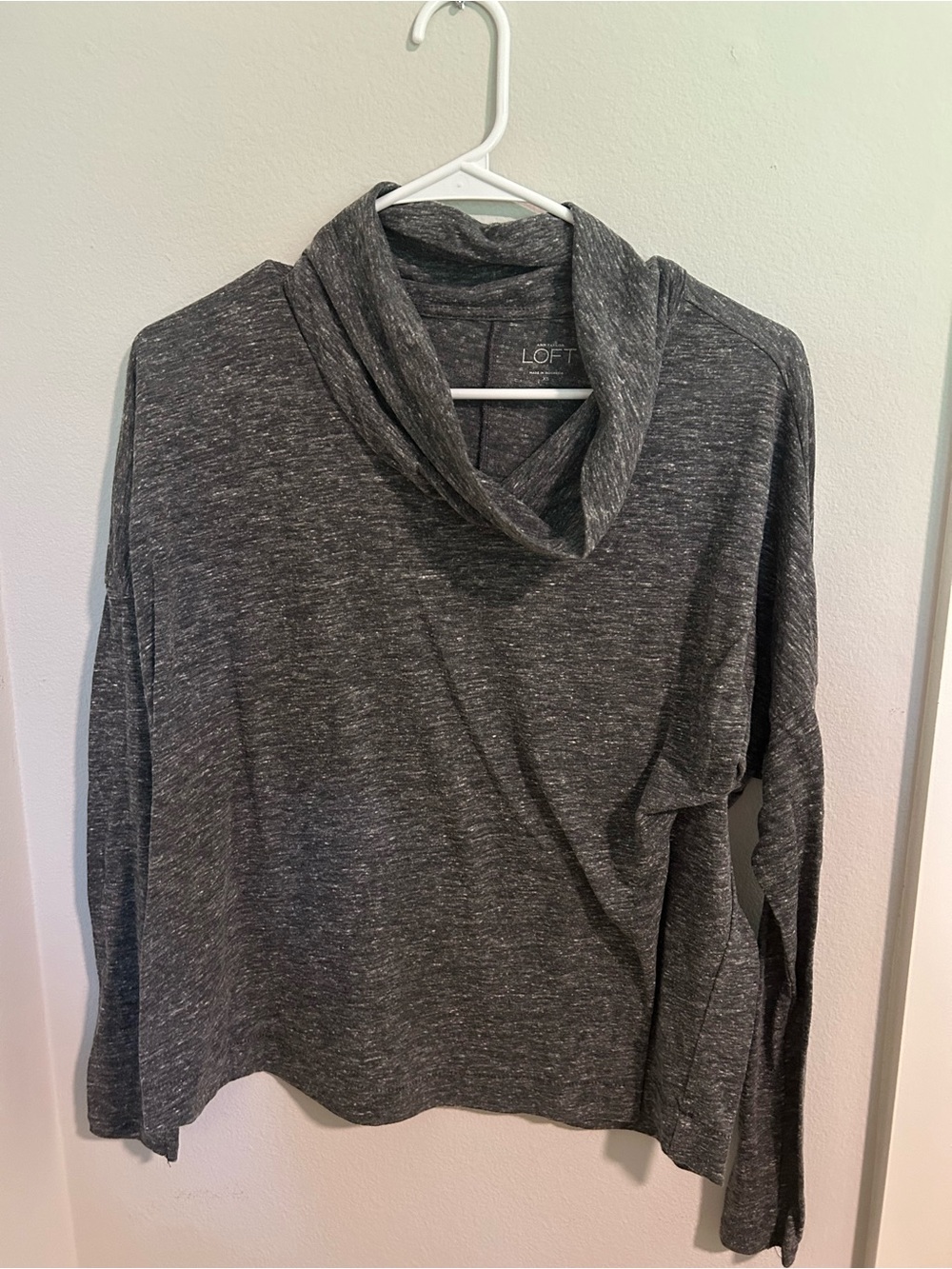 LOFT Charcoal Marled Cowl-Neck Pullover